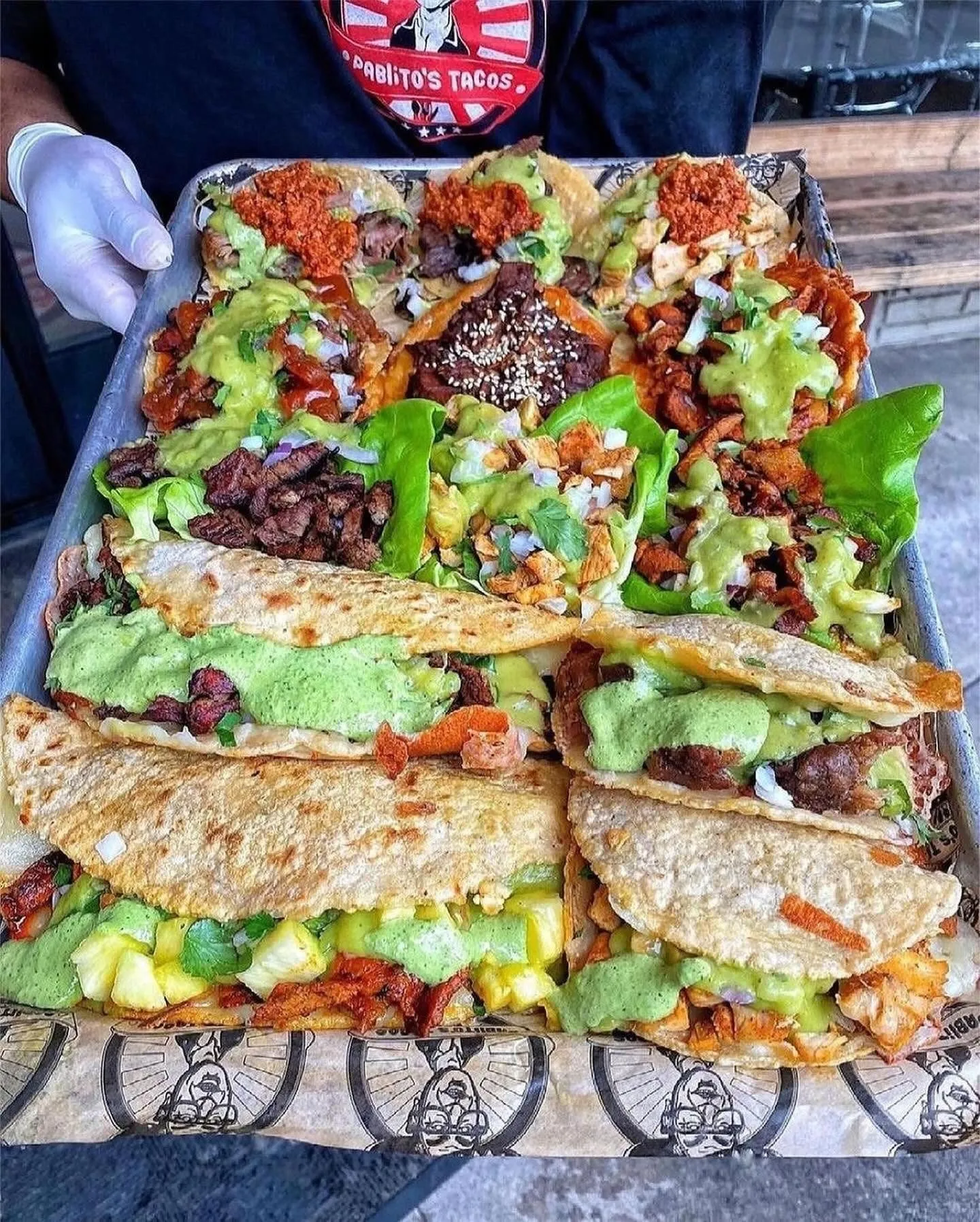 Catering trays of tacos with guacamole